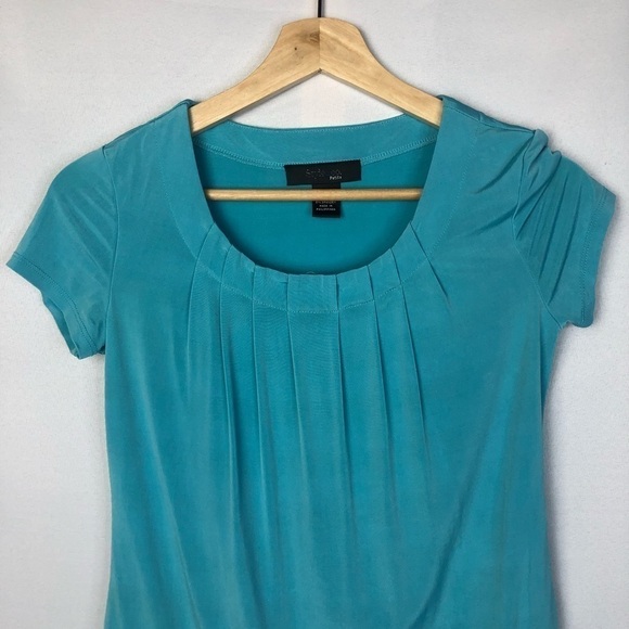 Style & Co Petite Blue Cap Sleeve Pleated Scoop Neck Blouse S - Picture 3 of 5